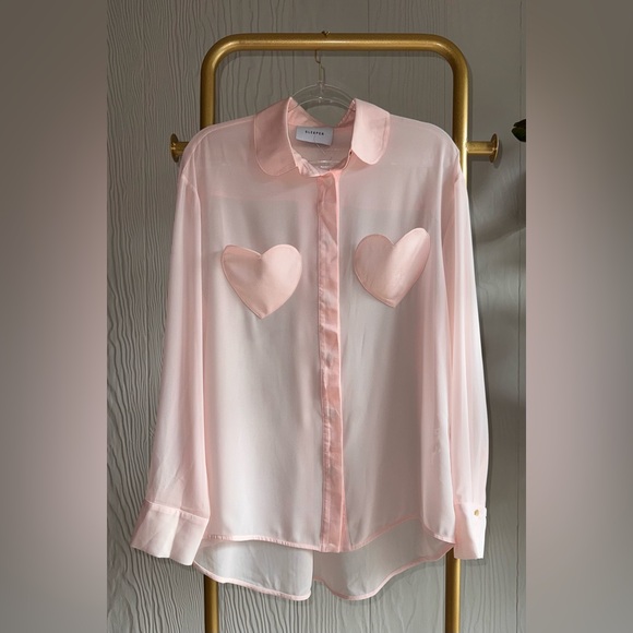 SLEEPER Montmartre Oversize Sheer
Button-Up Heart Pocket Shirt Pink Sz: M - Picture 3 of 14